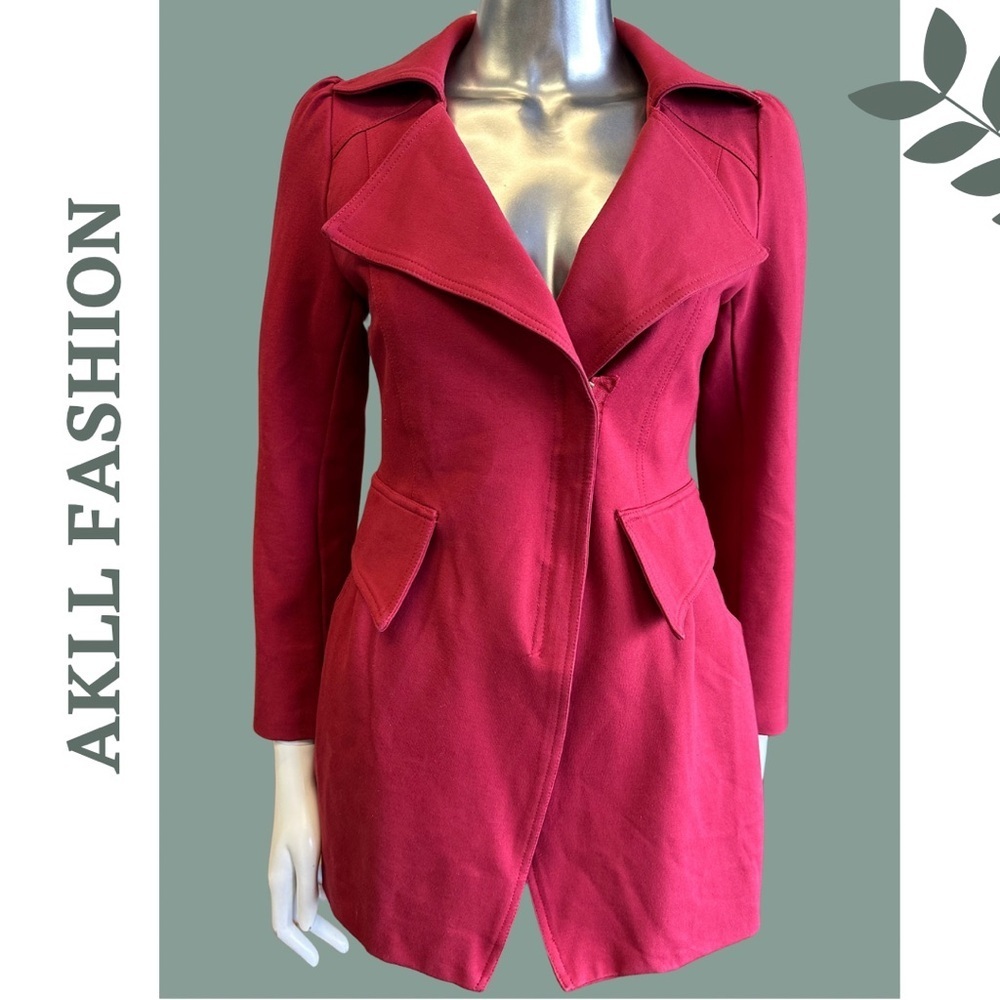 AKLL Fashion Red Moto Trench Jacket Large - Picture 3 of 10